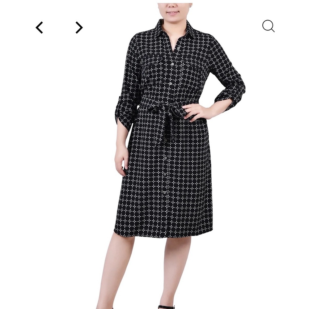 NY Collection Black and White Midi Dress